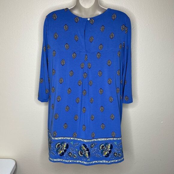 J Jill Wearever Collection Blue Paisley Border Print Tunic Women Size Medium - Picture 5 of 14
